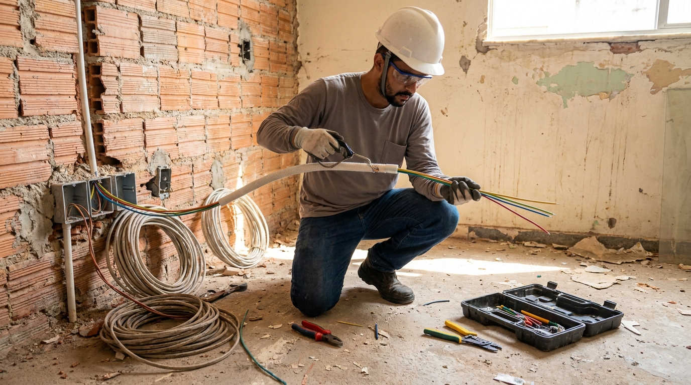 Eletricista trocando fiacao eletrica em Belém‑PA